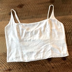 Abercrombie & Fitch White Square Necked Cropped Linen Tank, size Large